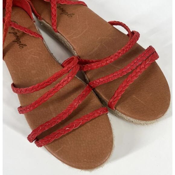 FREE PEOPLE Red Braided Leather Bondi Tall Gladiator Espadrilles Sandals - Picture 5 of 16